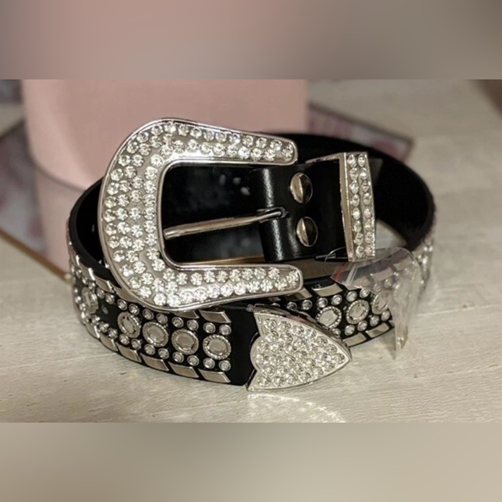 Rhinestone-Studded Women's Belt with Silver Accents Size Small